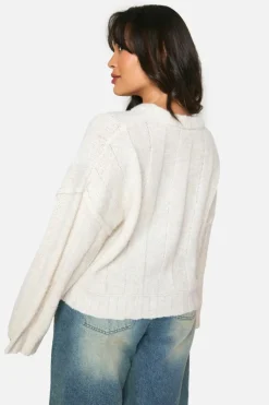 Jumpers|Jumpers & Cardigans*boohoo Plus Soft Knit Wide Rib Exposed Seam Jumper ecru