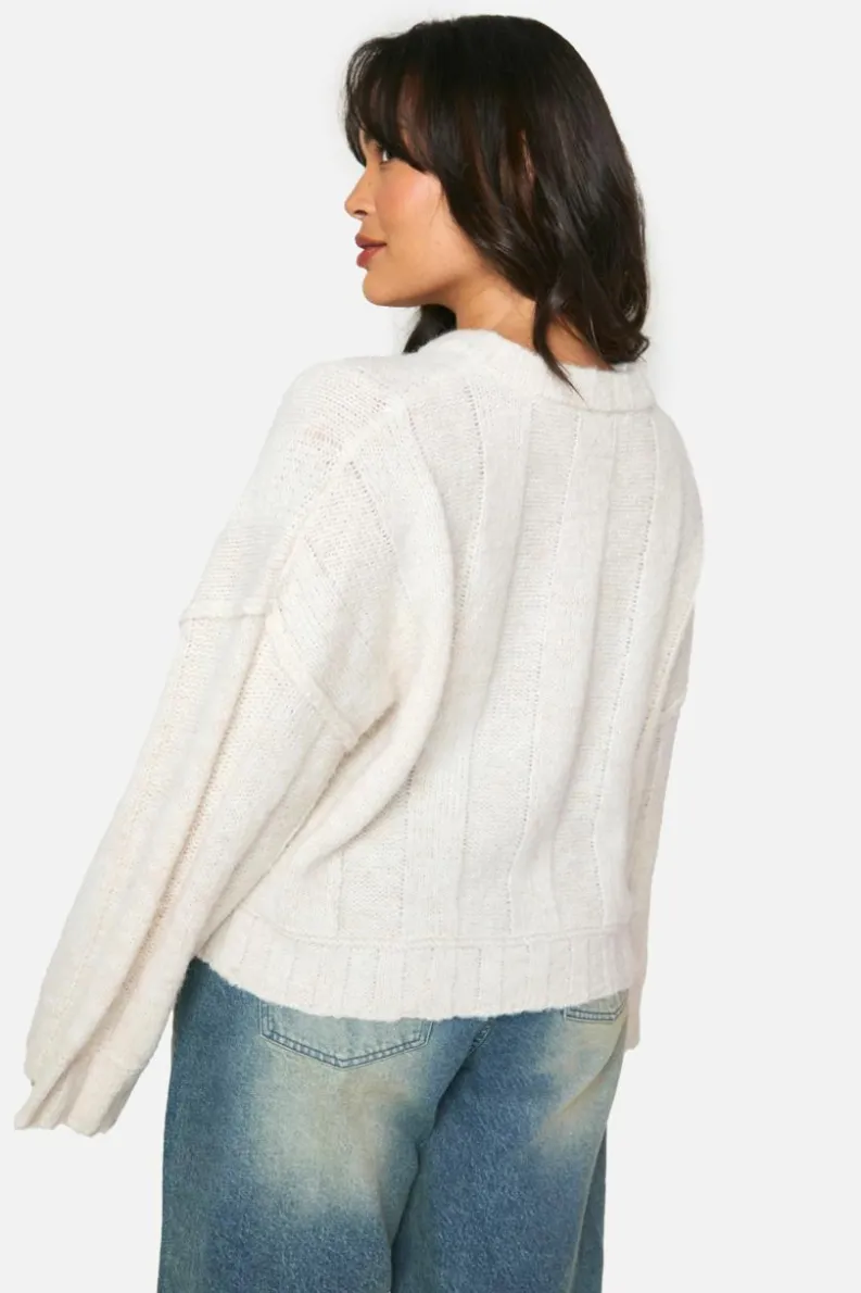 Jumpers|Jumpers & Cardigans*boohoo Plus Soft Knit Wide Rib Exposed Seam Jumper ecru