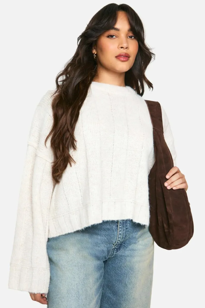 Jumpers|Jumpers & Cardigans*boohoo Plus Soft Knit Wide Rib Exposed Seam Jumper ecru