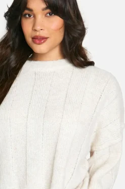Jumpers|Jumpers & Cardigans*boohoo Plus Soft Knit Wide Rib Exposed Seam Jumper ecru