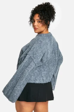 Jumpers*boohoo Plus Soft Knit Wide Rib Exposed Seam Jumper charcoal