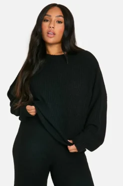 Jumpers*boohoo Plus Soft Rib Knit Balloon Sleeve Jumper black