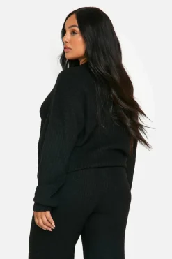 Jumpers*boohoo Plus Soft Rib Knit Balloon Sleeve Jumper black