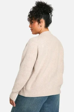 Cardigans*boohoo Plus Soft Rib Knit Bomber Cardigan oatmeal