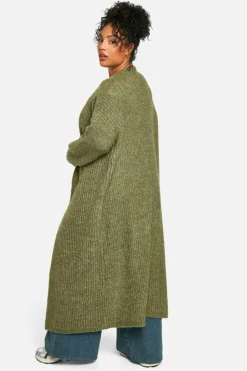 Cardigans|Jumpers & Cardigans*boohoo Plus Soft Rib Knit Edge To Edge Maxi Cardigan khaki