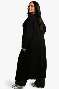 Cardigans|Jumpers & Cardigans*boohoo Plus Soft Rib Knit Edge To Edge Maxi Cardigan black