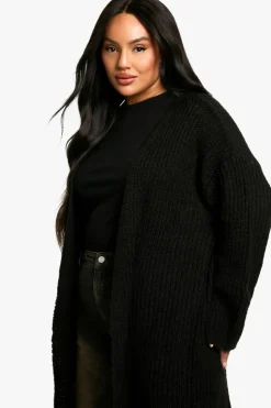 Cardigans|Jumpers & Cardigans*boohoo Plus Soft Rib Knit Edge To Edge Maxi Cardigan black