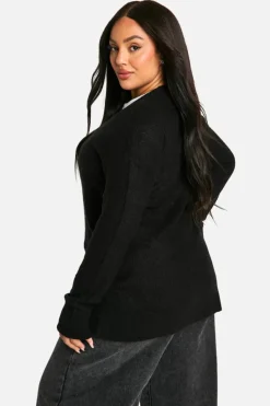 Cardigans|Knitwear*boohoo Plus Soft Rib Knit Slouchy Boyfriend Cardigan black