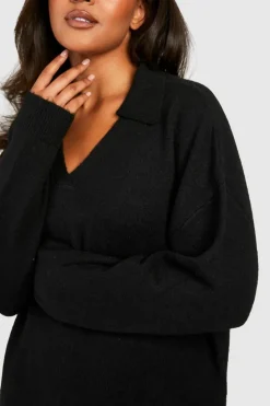 Jumper Dresses|Jumper Dresses*boohoo Plus Soft Rib Polo Midaxi Dress black