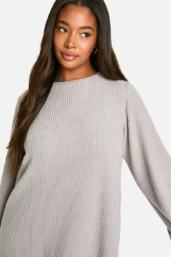 Smock Dresses|Mini Dresses*boohoo Plus Soft Rib Tie back Smock Dress grey marl