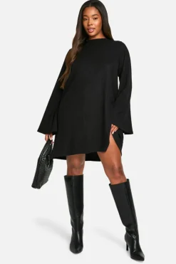 Smock Dresses|Mini Dresses*boohoo Plus Soft Rib Tie back Smock Dress black