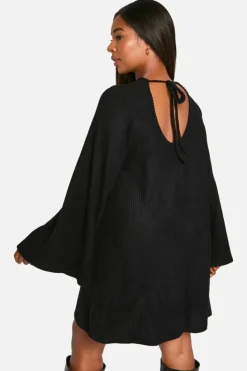 Smock Dresses|Mini Dresses*boohoo Plus Soft Rib Tie back Smock Dress black