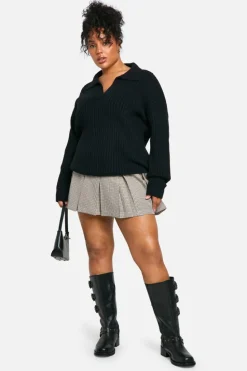 Jumpers|Jumpers & Cardigans*boohoo Plus Soft Wide Rib Knit Collared Jumper black