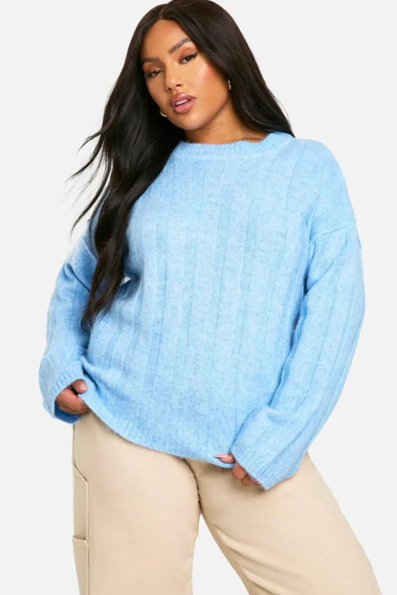 Oversized Jumpers|Jumpers*boohoo Plus Soft Wide Rib Oversized Jumper sky blue