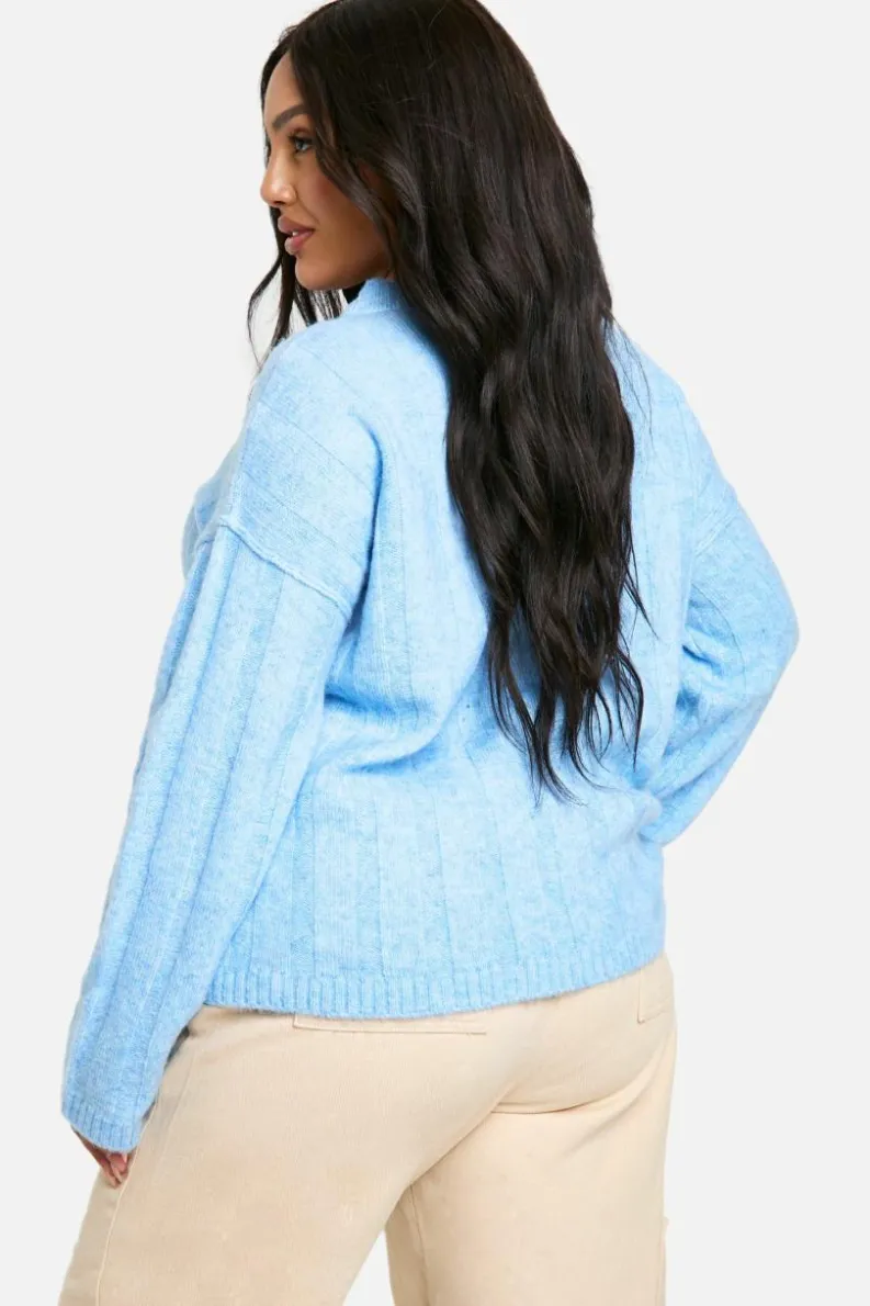 Oversized Jumpers|Jumpers*boohoo Plus Soft Wide Rib Oversized Jumper sky blue