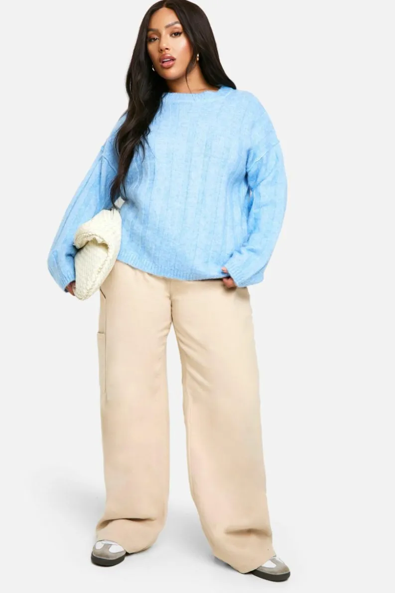 Oversized Jumpers|Jumpers*boohoo Plus Soft Wide Rib Oversized Jumper sky blue