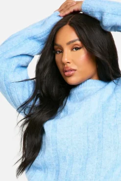 Oversized Jumpers|Jumpers*boohoo Plus Soft Wide Rib Oversized Jumper sky blue