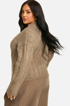 Oversized Jumpers|Jumpers*boohoo Plus Soft Wide Rib Oversized Jumper mocha