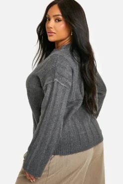 Oversized Jumpers|Jumpers*boohoo Plus Soft Wide Rib Oversized Jumper charcoal