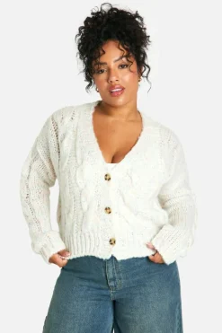 Cardigans|Knitwear*boohoo Plus Speckle Knitted Cardigan cream
