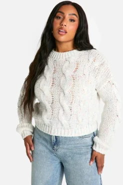 Jumpers*boohoo Plus Speckle Knitted Cropped Jumper cream