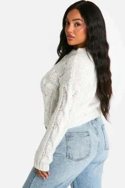 Jumpers*boohoo Plus Speckle Knitted Cropped Jumper cream