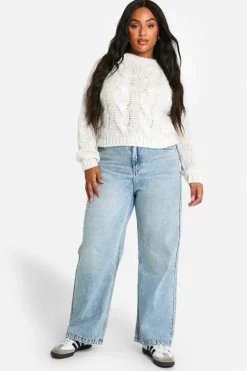 Jumpers*boohoo Plus Speckle Knitted Cropped Jumper cream