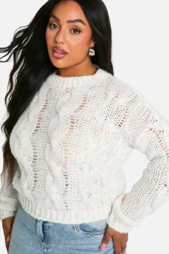 Jumpers*boohoo Plus Speckle Knitted Cropped Jumper cream