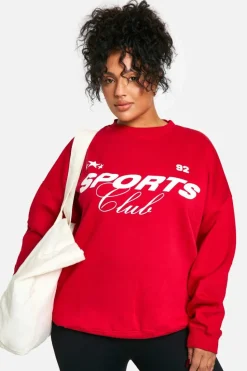 Sweatshirts|Hoodies & Sweatshirts*boohoo Plus Sports Club Oversized Sweatshirt red