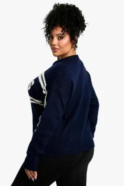 Jumpers*boohoo Plus Sports Crew Neck Knitted Jumper navy