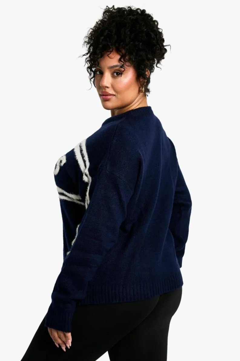 Jumpers*boohoo Plus Sports Crew Neck Knitted Jumper navy