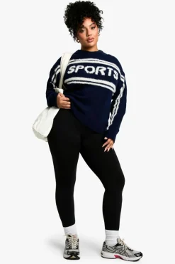 Jumpers*boohoo Plus Sports Crew Neck Knitted Jumper navy