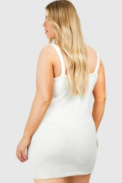 Jumper Dresses|Jumper Dresses*boohoo Plus Sqaure Neck Knitted Mini Dress cream