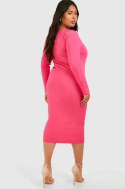 Midi Dresses*boohoo Plus Square Neck Bengaline Midi Dress pink