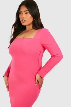 Midi Dresses*boohoo Plus Square Neck Bengaline Midi Dress pink