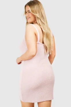 Jumper Dresses|Jumper Dresses*boohoo Plus Square Neck Knitted Mini Dress baby pink