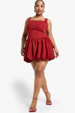 Skater Dresses*boohoo Plus Square Neck Pleated Skater Dress red