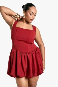 Skater Dresses*boohoo Plus Square Neck Pleated Skater Dress red