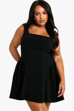 Skater Dresses|Mini Dresses*boohoo Plus Square Neck Skater Dress black