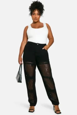 Up To 80% Off Winter Warmers|Jeans*boohoo Plus Straight Leg Sequin Insert Denim Jean black