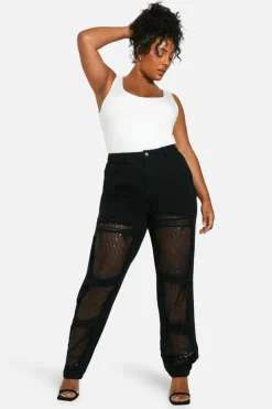 Up To 80% Off Winter Warmers|Jeans*boohoo Plus Straight Leg Sequin Insert Denim Jean black