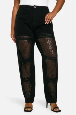 Up To 80% Off Winter Warmers|Jeans*boohoo Plus Straight Leg Sequin Insert Denim Jean black