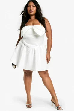 Skater Dresses|Mini Dresses*boohoo Plus Strappy Bow Detail Skater Dress white