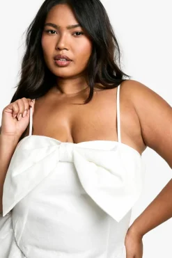 Skater Dresses|Mini Dresses*boohoo Plus Strappy Bow Detail Skater Dress white