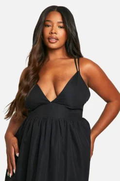 Smock Dresses*boohoo Plus Strappy Frill Hem Maxi Dress black