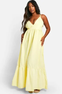 Smock Dresses*boohoo Plus Strappy Frill Hem Maxi Dress lemon