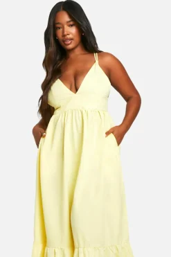 Smock Dresses*boohoo Plus Strappy Frill Hem Maxi Dress lemon