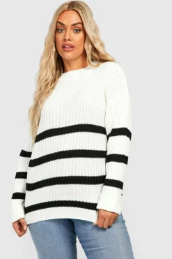 Jumpers|Jumpers & Cardigans*boohoo Plus Stripe Boxy Knitted Jumper ivory