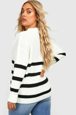 Jumpers|Jumpers & Cardigans*boohoo Plus Stripe Boxy Knitted Jumper ivory