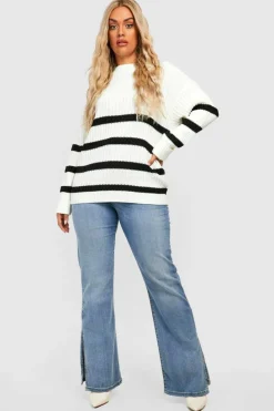 Jumpers|Jumpers & Cardigans*boohoo Plus Stripe Boxy Knitted Jumper ivory